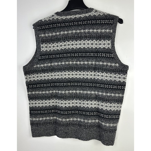 J.Crew Fair Isle Sweater Vest Mens XL Gray Lambswool Nordic Knit V-Neck - Picture 7 of 11